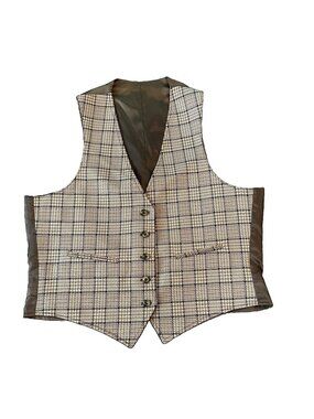 Vintage Reversible Glen Plaid Brown Waistcoat Vest Womens L Tailored Academia